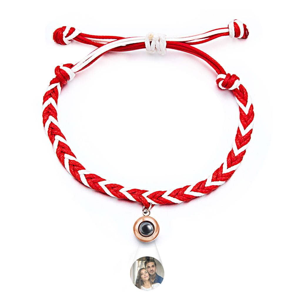 Personalized Projected Picture Bracelet Twist Rope With Round Pendant Warm Christmas Gift For Men - NameNecklace