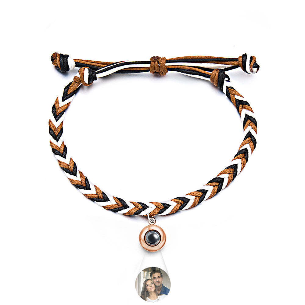 Personalized Projected Picture Bracelet Twist Rope With Round Pendant Warm Christmas Gift For Men - NameNecklace