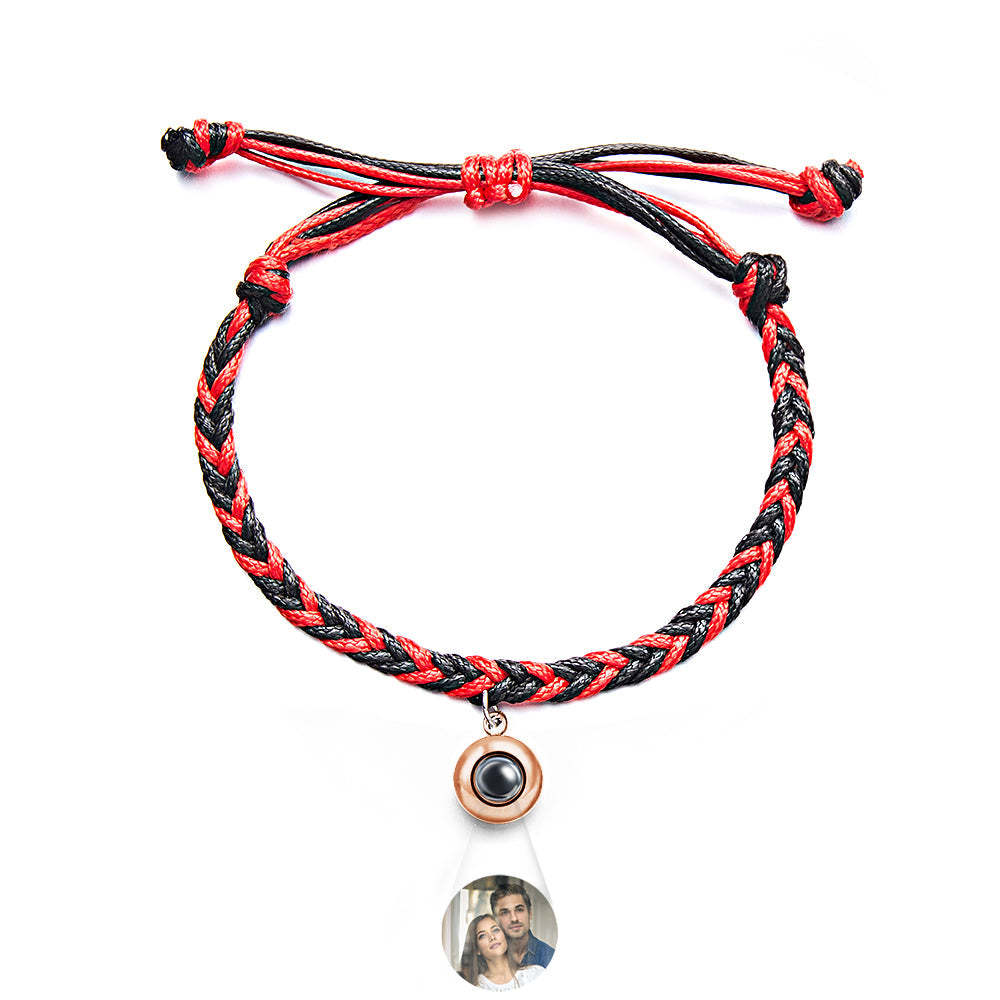 Personalized Projected Picture Bracelet Twist Rope With Round Pendant Warm Christmas Gift For Men - NameNecklace