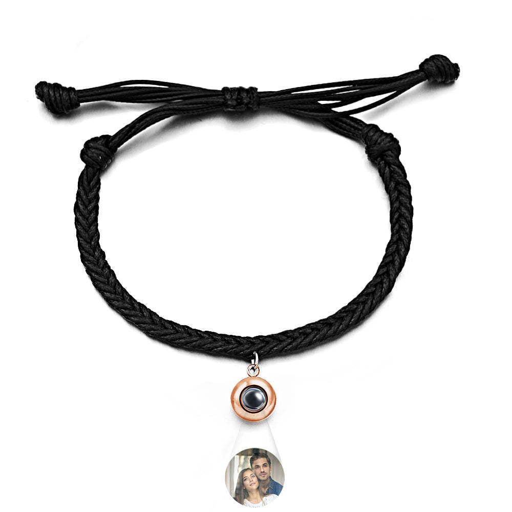Personalized Projected Picture Bracelet Twist Rope With Round Pendant Warm Christmas Gift For Men - NameNecklace