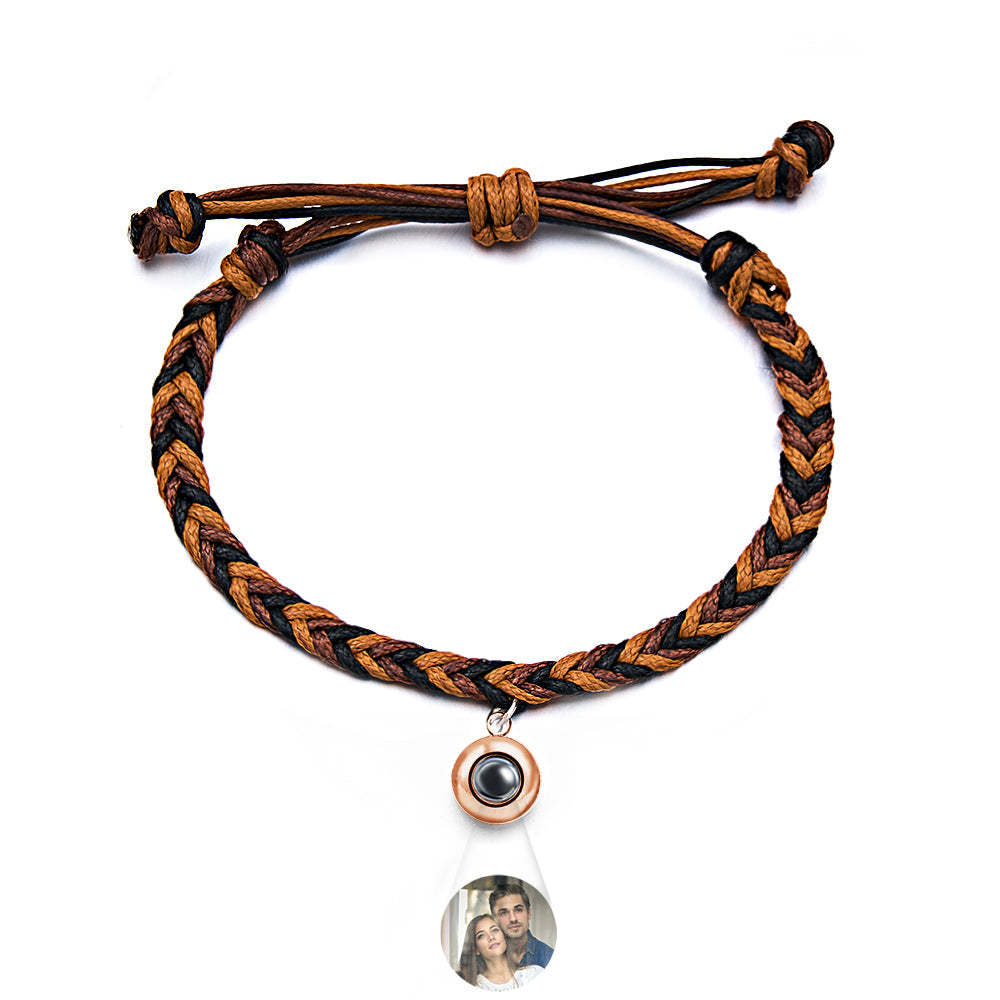 Personalized Projected Picture Bracelet Twist Rope With Round Pendant Warm Christmas Gift For Men - NameNecklace