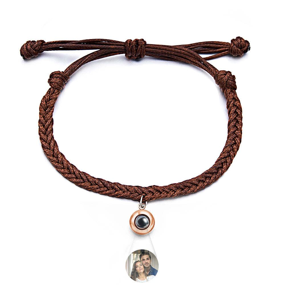 Personalized Projected Picture Bracelet Twist Rope With Round Pendant Warm Christmas Gift For Men - NameNecklace