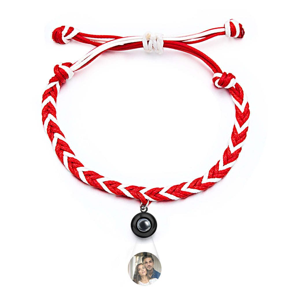 Personalized Projected Picture Bracelet Twist Rope With Round Pendant Warm Christmas Gift For Men - NameNecklace