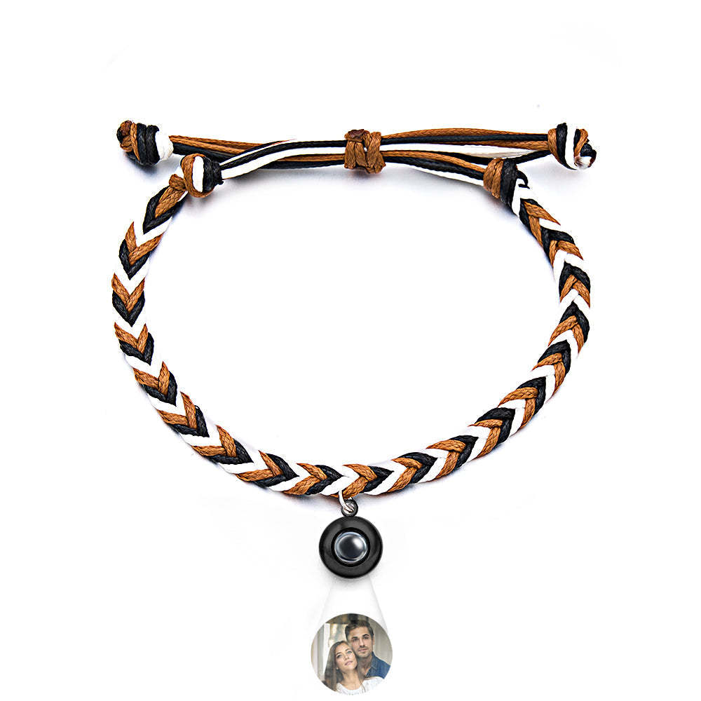Personalized Projected Picture Bracelet Twist Rope With Round Pendant Warm Christmas Gift For Men - NameNecklace