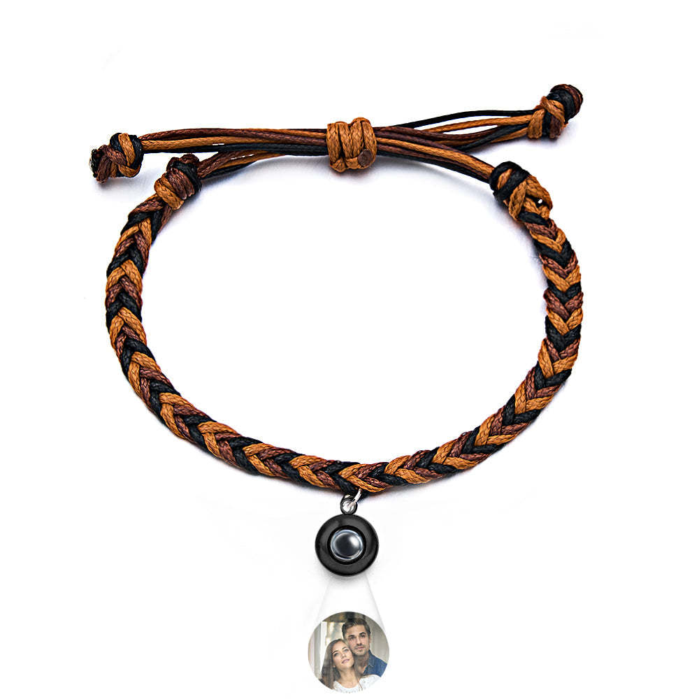 Personalized Projected Picture Bracelet Twist Rope With Round Pendant Warm Christmas Gift For Men - NameNecklace