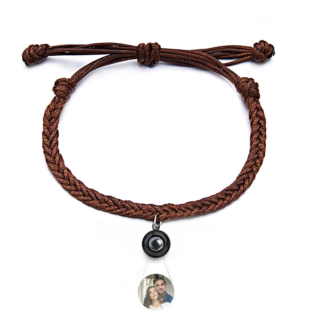 Personalized Projected Picture Bracelet Twist Rope With Round Pendant Warm Christmas Gift For Men - NameNecklace