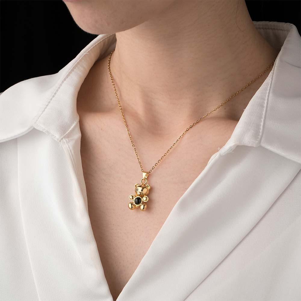 "Fall in Love" Teddy Bear Personalized Photo Projection Sterling Silver Necklace