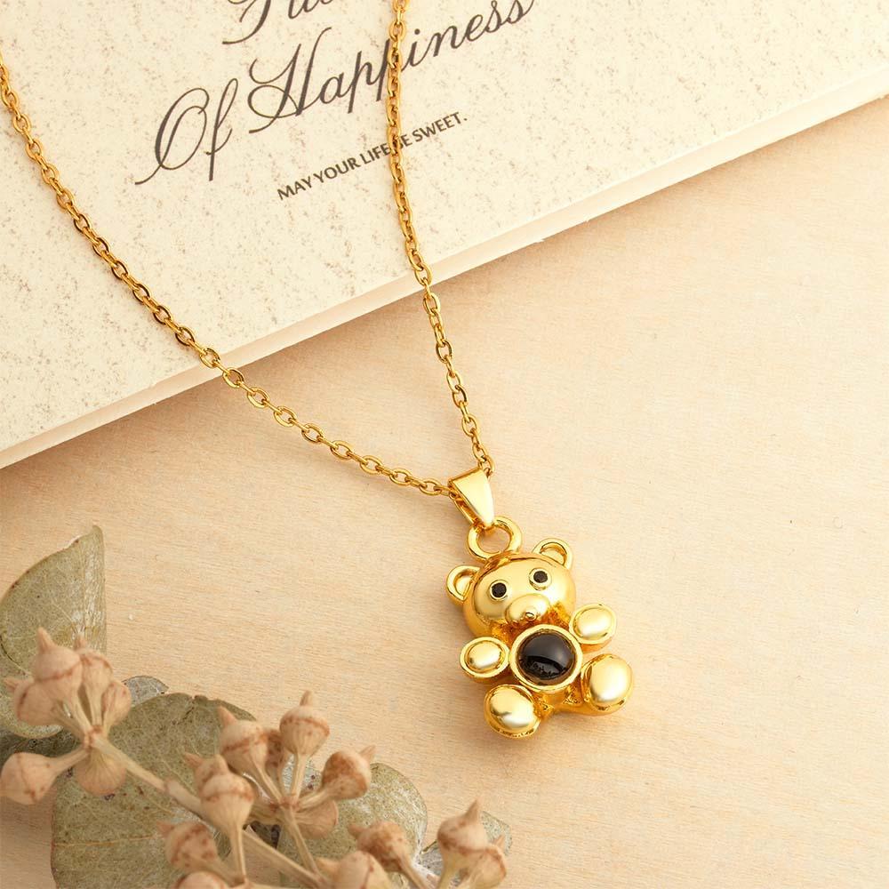 "Fall in Love" Teddy Bear Personalized Photo Projection Sterling Silver Necklace