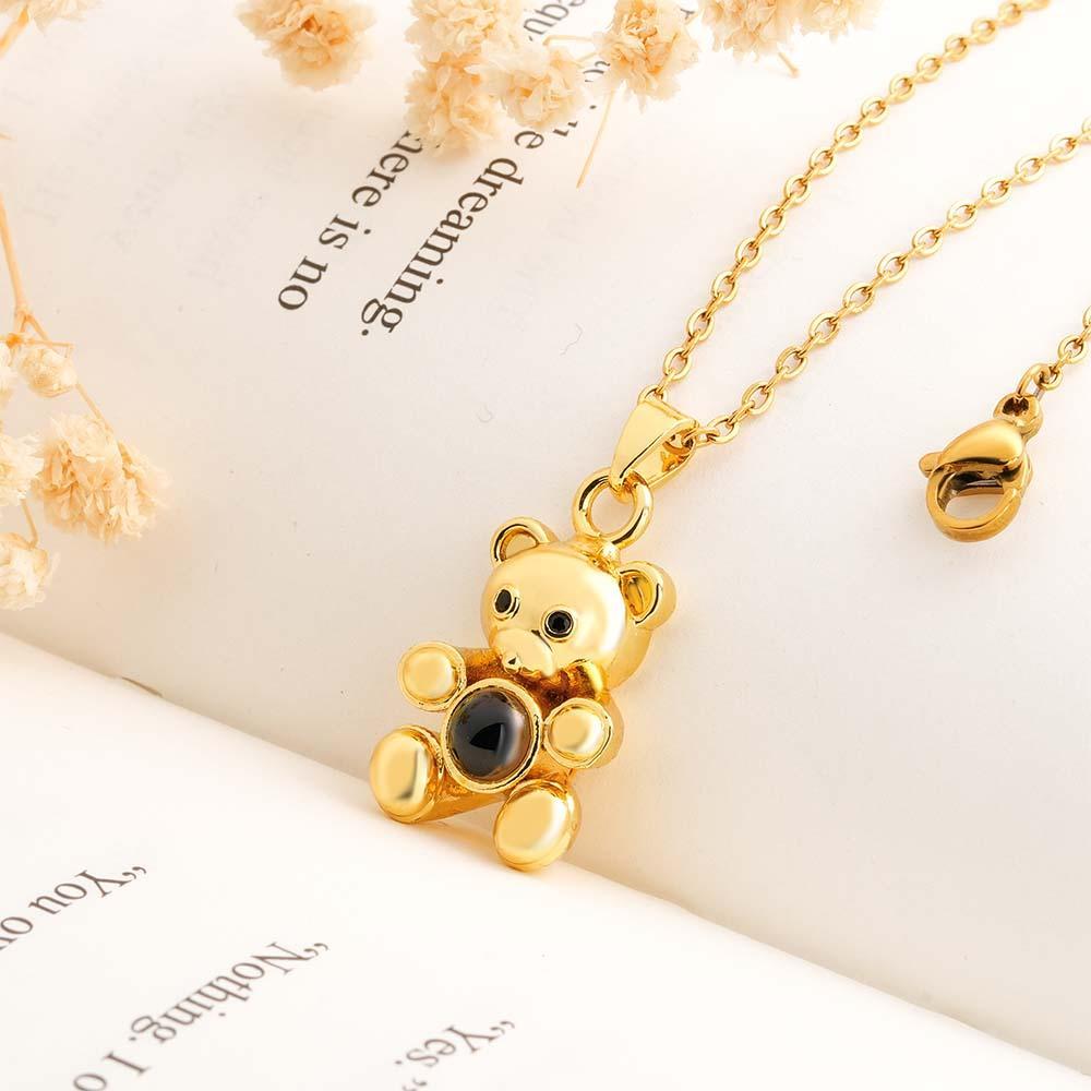 "Fall in Love" Teddy Bear Personalized Photo Projection Sterling Silver Necklace