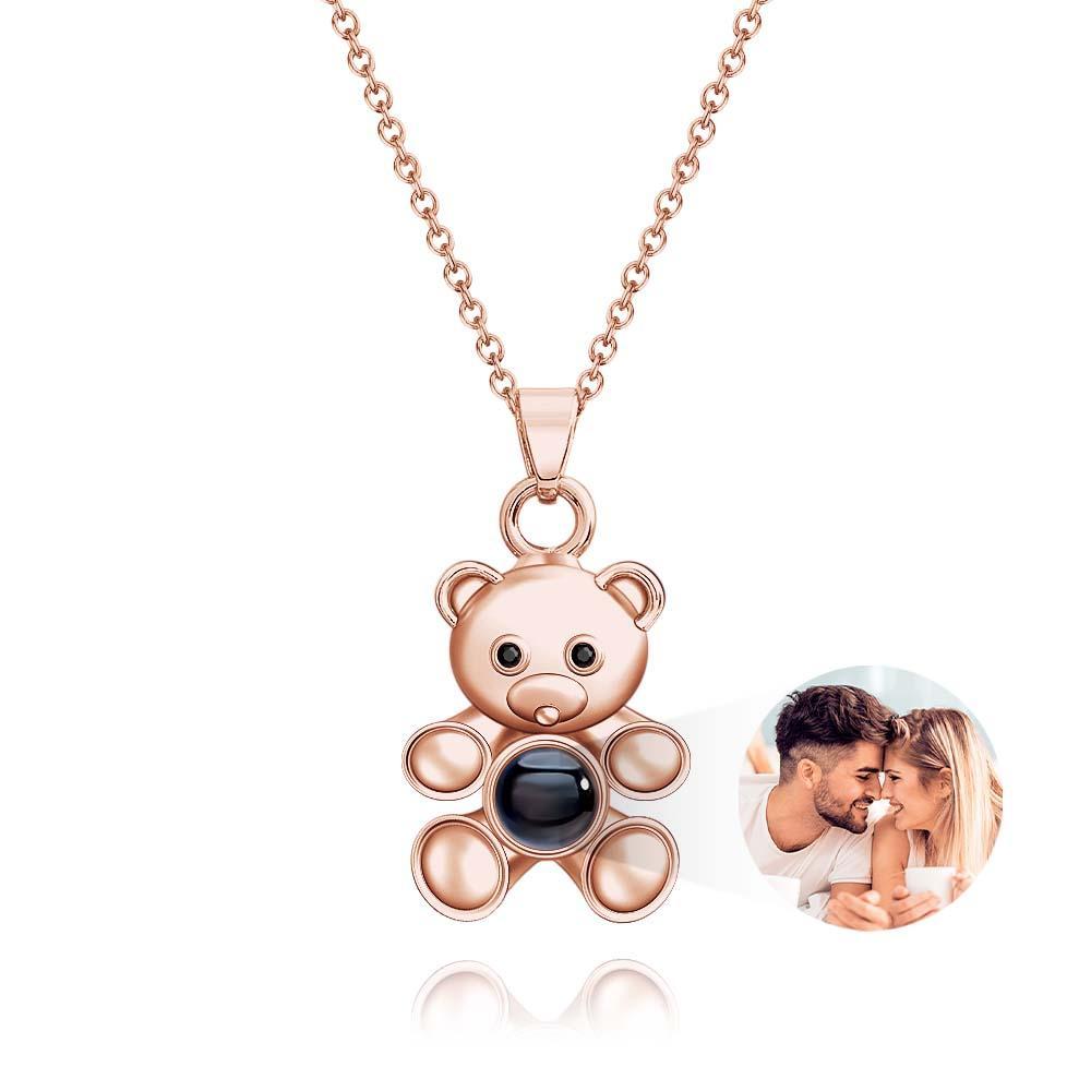 "Fall in Love" Teddy Bear Personalized Photo Projection Sterling Silver Necklace