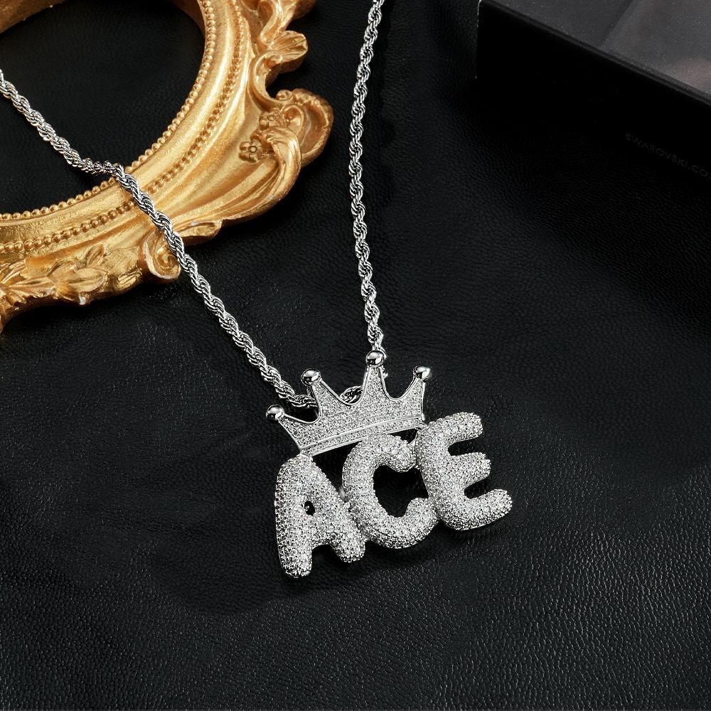 Custom Name Necklace With Crown Trendy Letter Chain Hip Hop Necklace For Men - NameNecklace