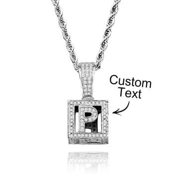 Custom Name Necklace Block Cube Letter Chain Hip Hop Necklace For Men - NameNecklace