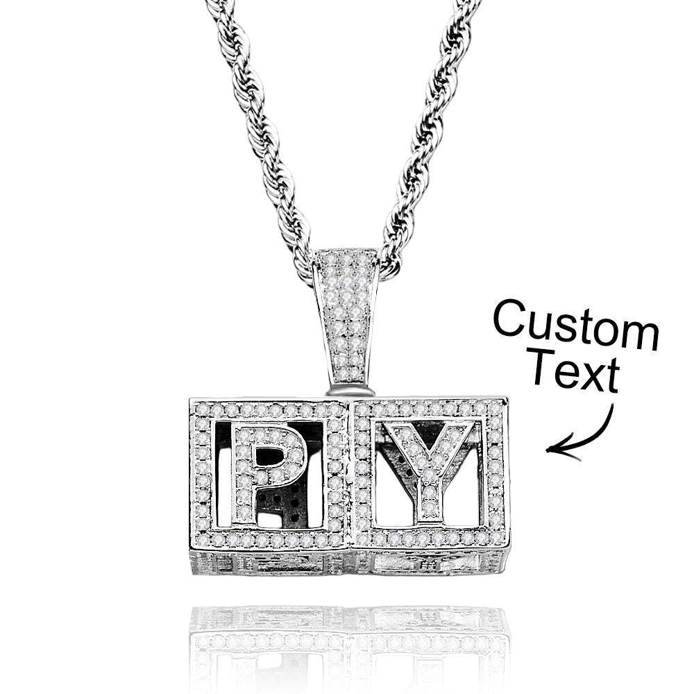 Custom Name Necklace Block Cube Letter Chain Hip Hop Necklace For Men - NameNecklace