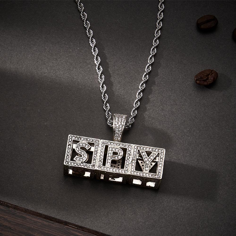 Custom Name Necklace Block Cube Letter Chain Hip Hop Necklace For Men - NameNecklace