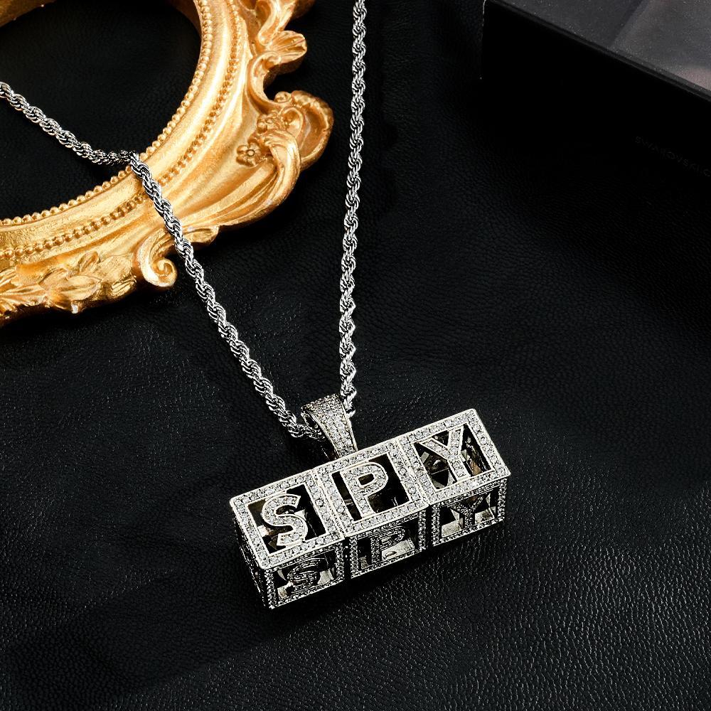 Custom Name Necklace Block Cube Letter Chain Hip Hop Necklace For Men - NameNecklace