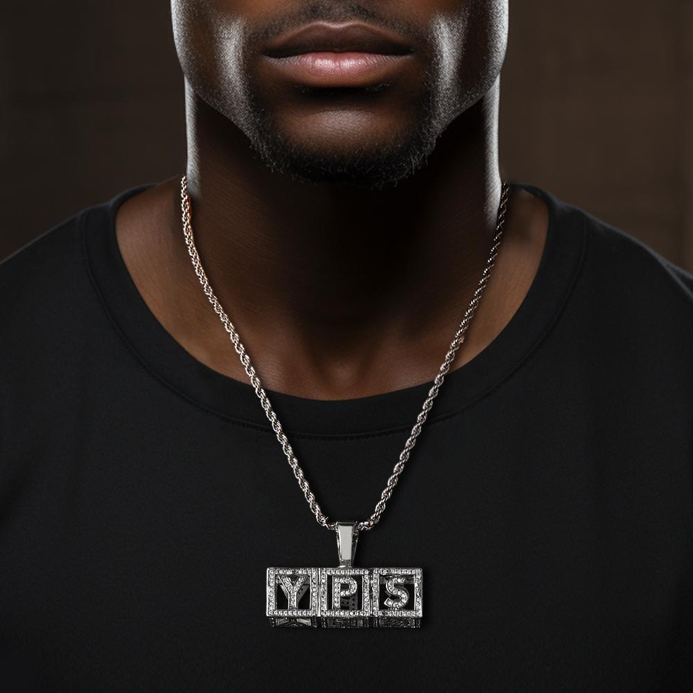 Custom Name Necklace Block Cube Letter Chain Hip Hop Necklace For Men - NameNecklace
