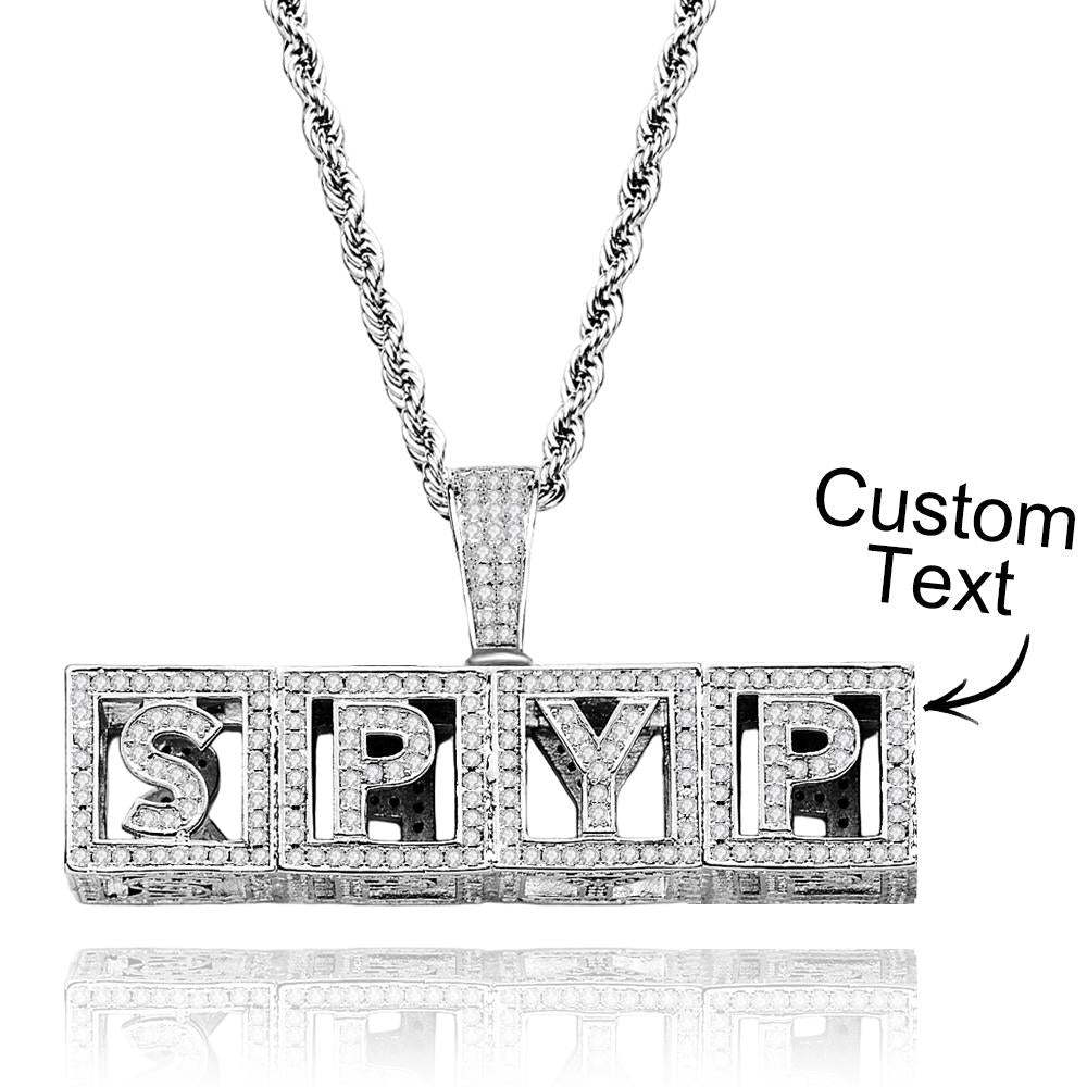 Custom Name Necklace Block Cube Letter Chain Hip Hop Necklace For Men - NameNecklace