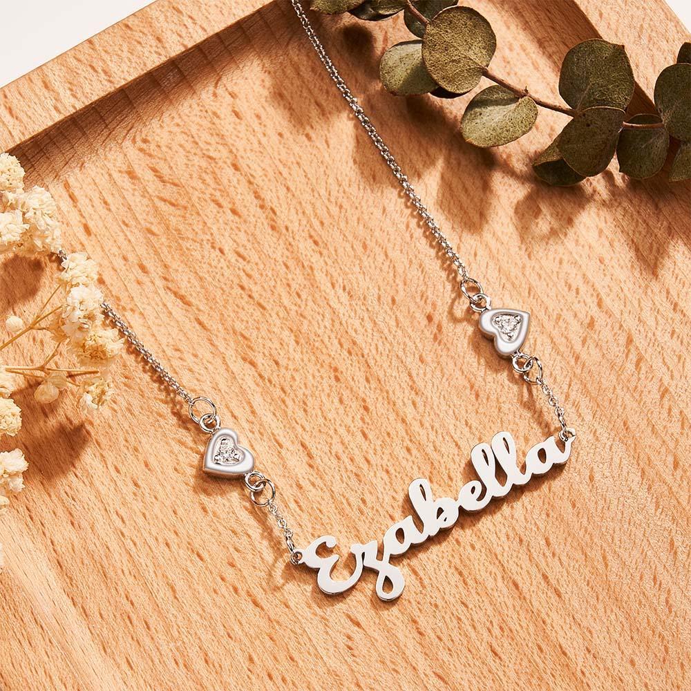Personalized Name Necklace Elegant Double Hearts Pendant Gifts For Women - NameNecklace