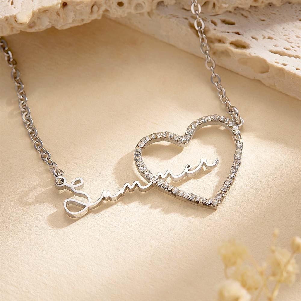 Custom Name Necklace Heart Iced Name Hollow Out Necklace Jewelry Gift For Her - NameNecklace