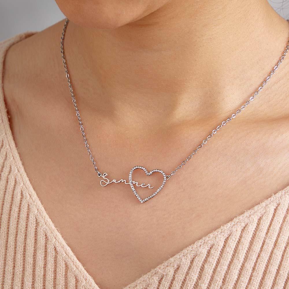 Custom Name Necklace Heart Iced Name Hollow Out Necklace Jewelry Gift For Her - NameNecklace