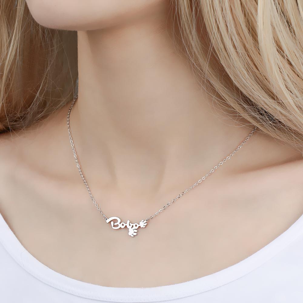 Personalized Name Necklace With Cute Footprint Silver