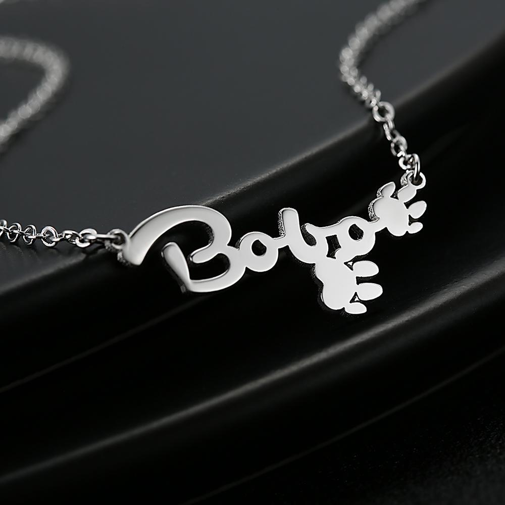 Personalized Name Necklace With Cute Footprint Silver