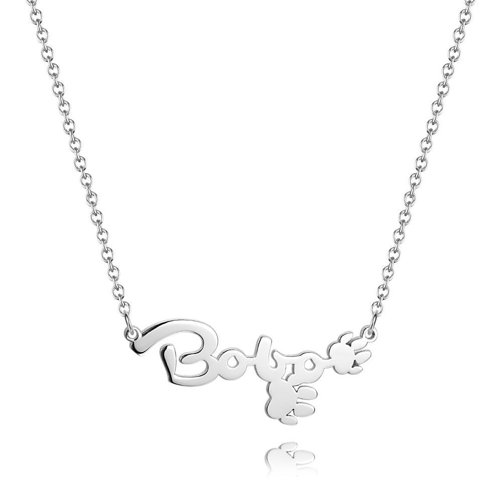 Personalized Name Necklace With Cute Footprint Silver