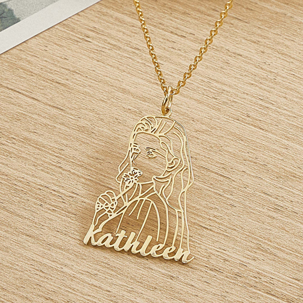 Personalized Name Portrait Line Art Drawing Necklace for Her - NameNecklace