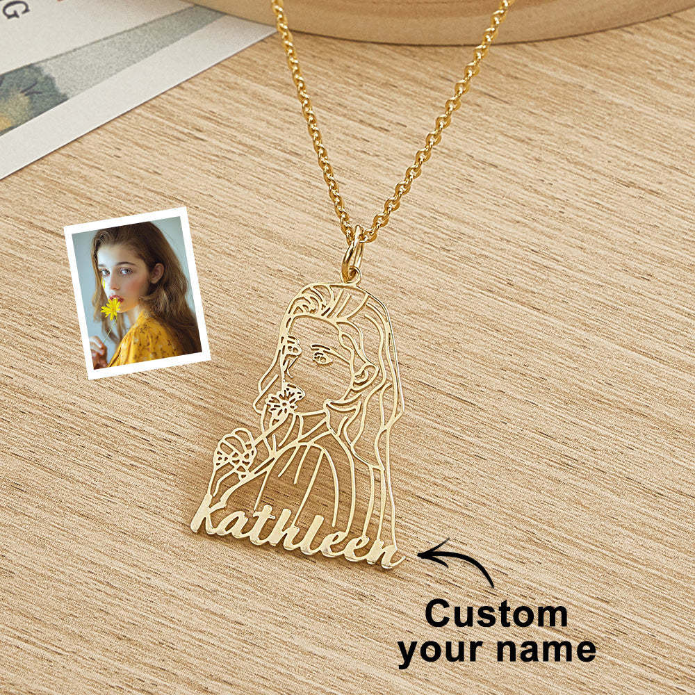 Personalized Name Portrait Line Art Drawing Necklace for Her - NameNecklace