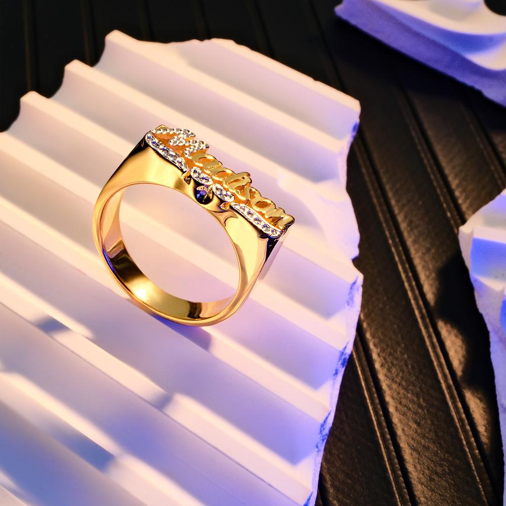 Personalized Hip Hop Name Ring With Double Hearts Initial Ring Jewelry Gift for Men Women - NameNecklace