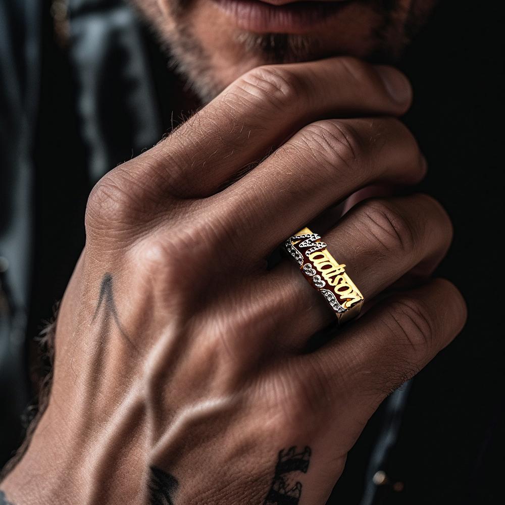Personalized Hip Hop Name Ring With Double Hearts Initial Ring Jewelry Gift for Men Women - NameNecklace