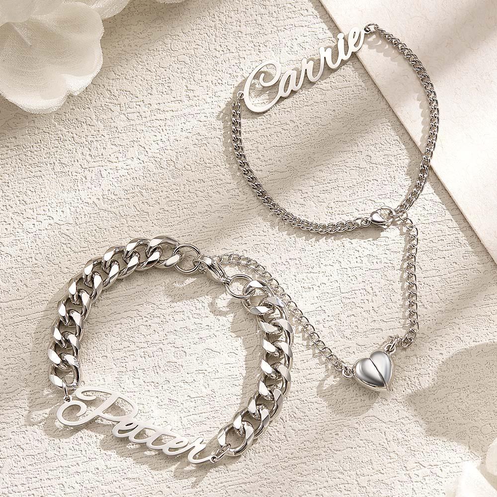 Custom Name Couple Bracelet Magnetic Heart Gift for Lover - NameNecklace