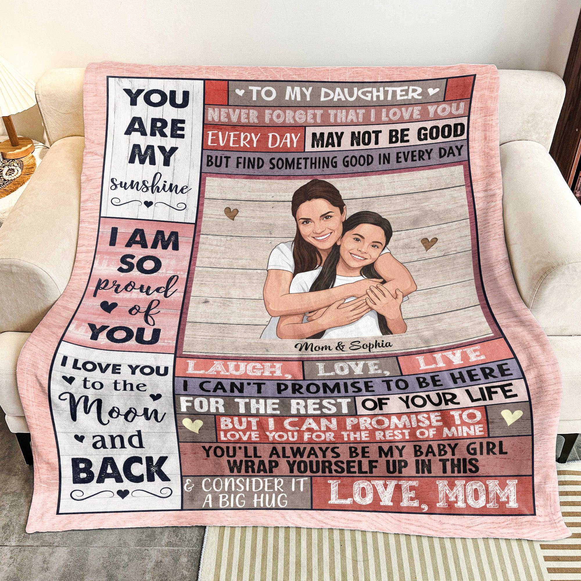 Personalized Photo To My Daughter Blanket Custom Letter Name Cozy Throw Gift for Daughter