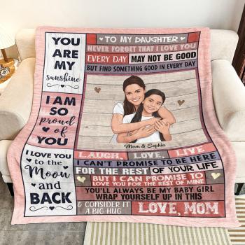 Personalized Photo To My Daughter Blanket Custom Letter Name Cozy Throw Gift for Daughter