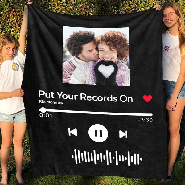 Personalized Photo Blanket Custom Blanket, Music Blanket Song With A Song Code