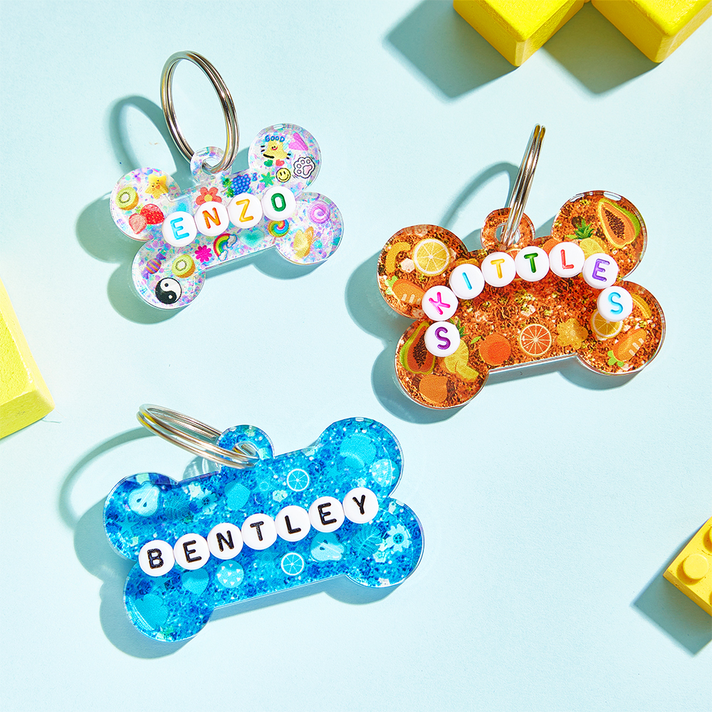 Personalized Resin Pet ID Tag for Dogs & Cats Custom Glitter & Name Charm