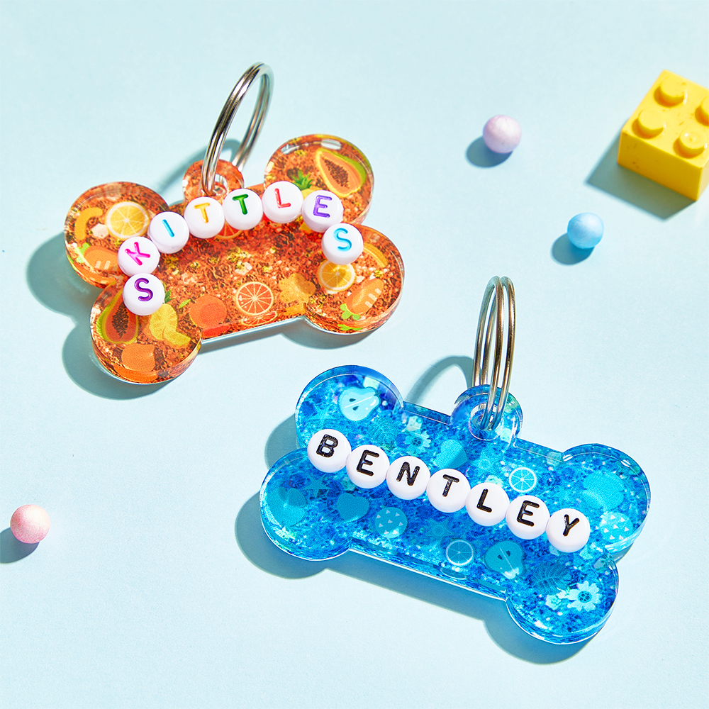Personalized Resin Pet ID Tag for Dogs & Cats Custom Glitter & Name Charm