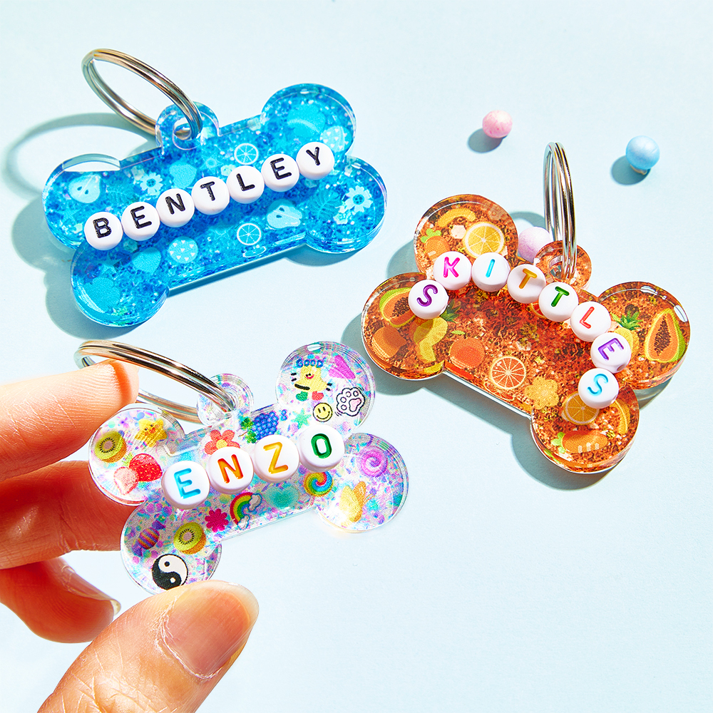 Personalized Resin Pet ID Tag for Dogs & Cats Custom Glitter & Name Charm