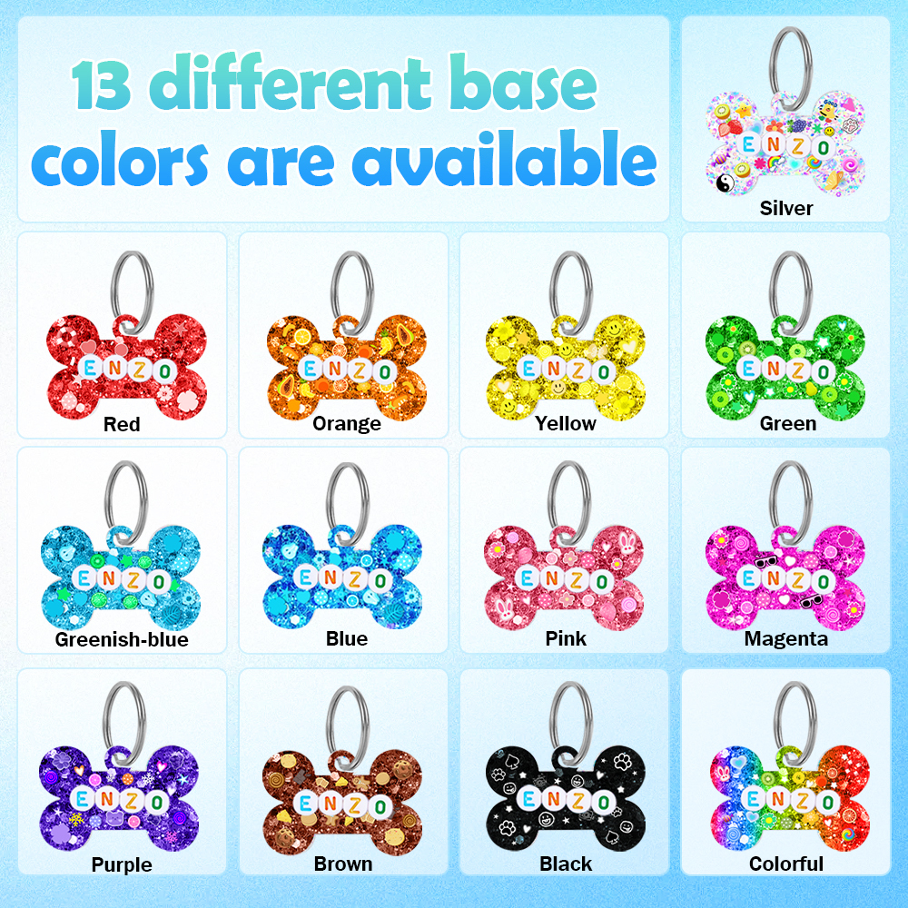 Personalized Resin Pet ID Tag for Dogs & Cats Custom Glitter & Name Charm