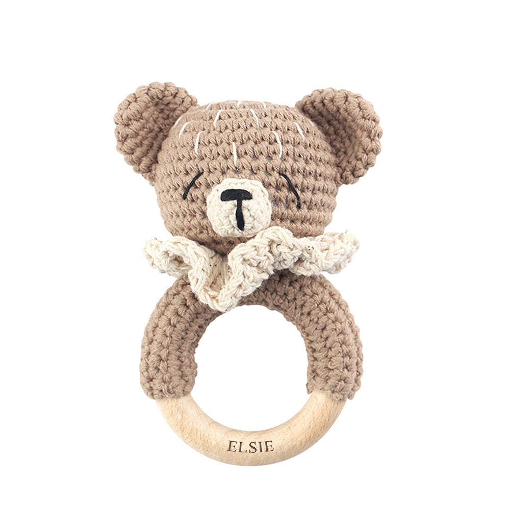 Personalized Animal Baby Rattle Baby Shower Gifts Custom Wooden Baby Rattle Crochet Rattle Toy Newborn Gifts Gift for Nephew Niece - NameNecklace