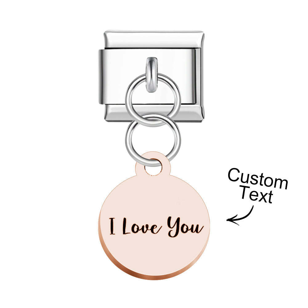 Custom Engraved Round Pendant Italian Charm For Italian Charm Bracelets Composable Link - NameNecklace