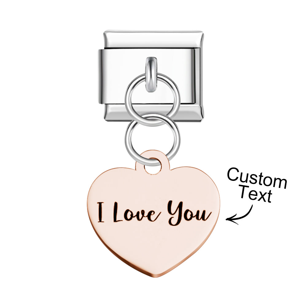 Custom Engraved Heart Pendant Italian Charm For Italian Charm Bracelets Composable Link - NameNecklace