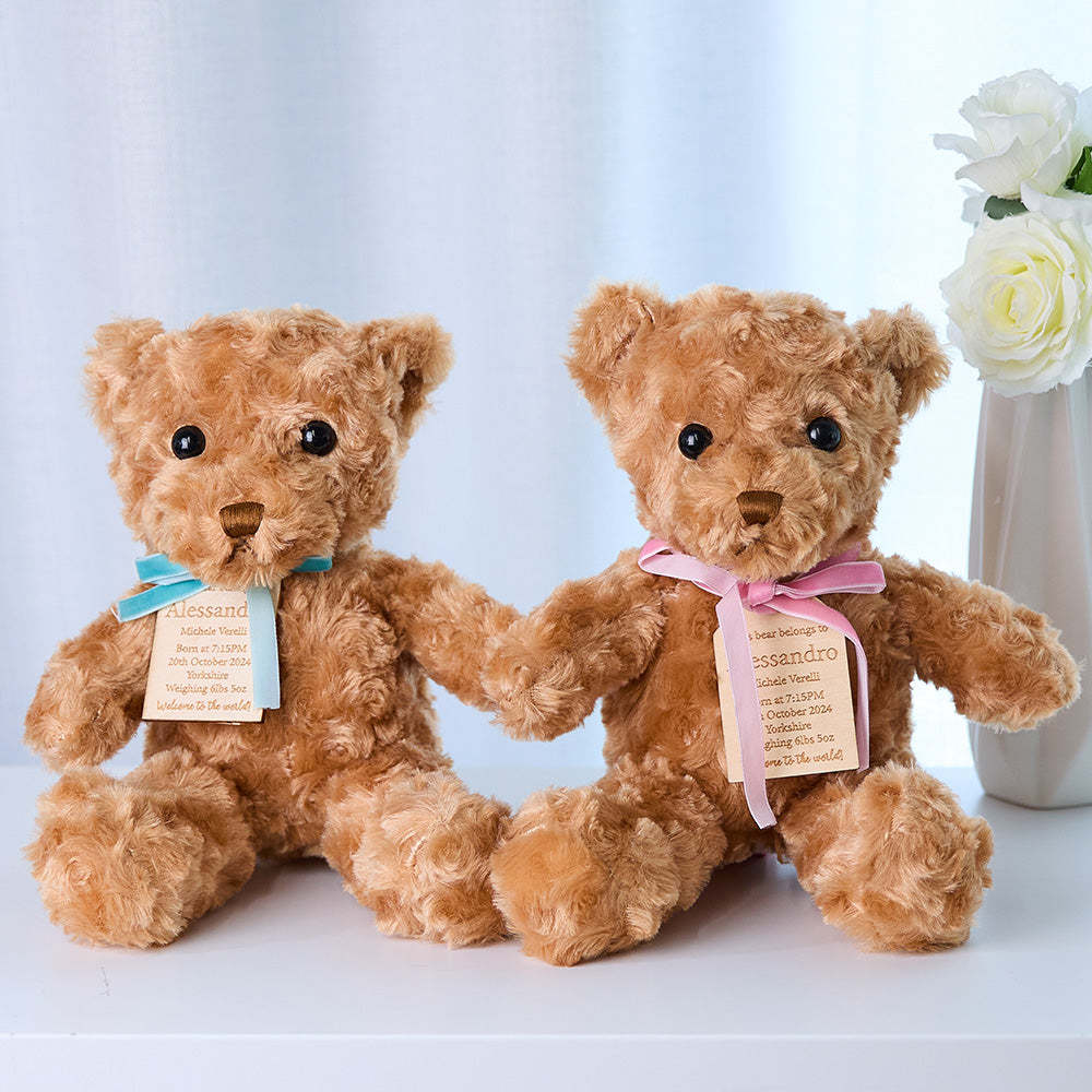 Personalized Bear Plush Birth Stats Stuffed Animal Birth Announcement Gifts - NameNecklace