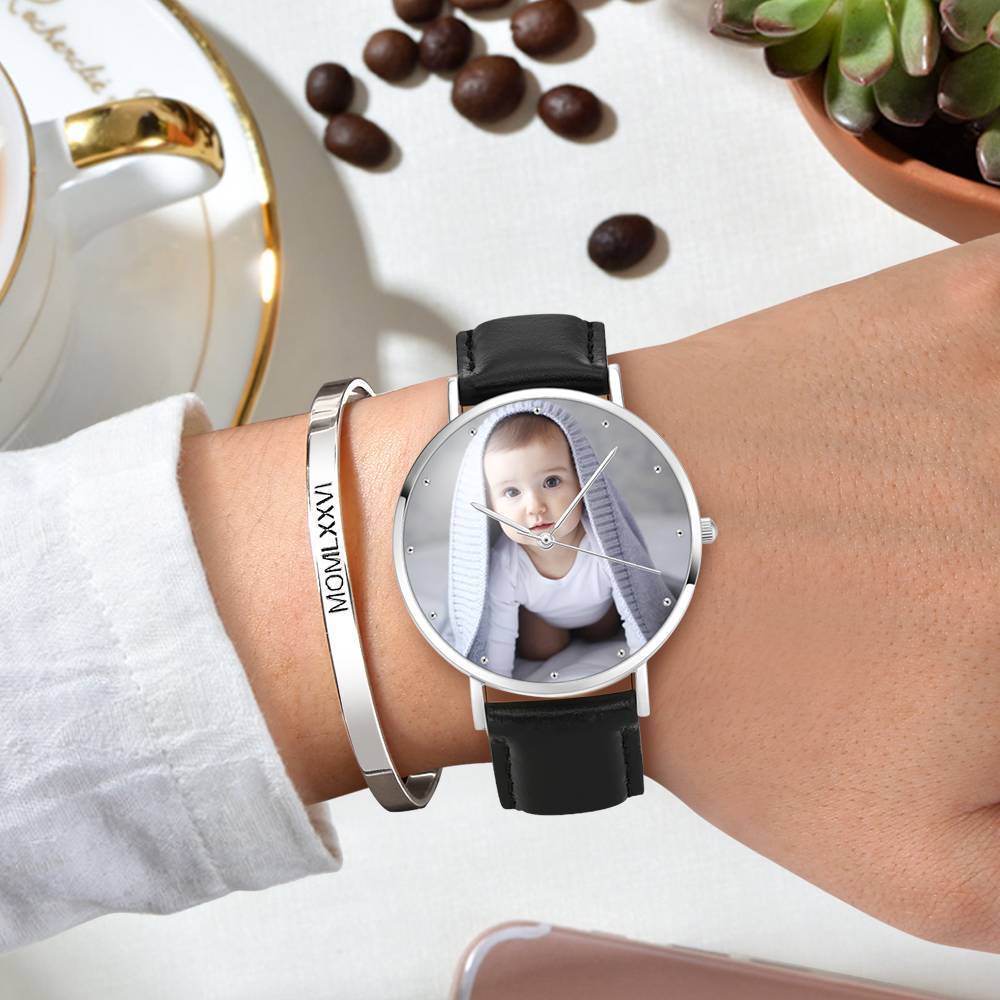 Photo Watch - Personalized Engraved Watch Black Strap Love