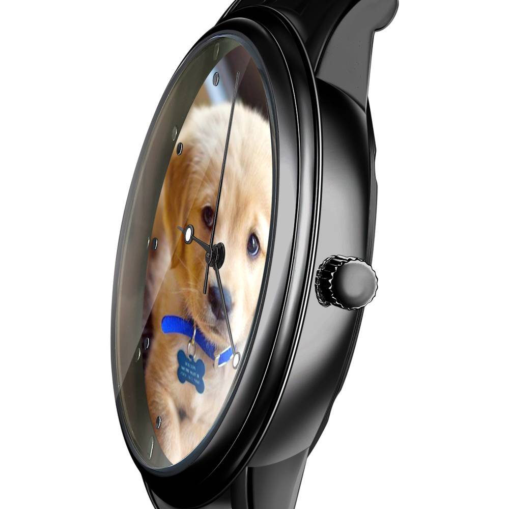 Graduation Gifts Engraved Men's Black Alloy Bracelet Photo Watch 38mm