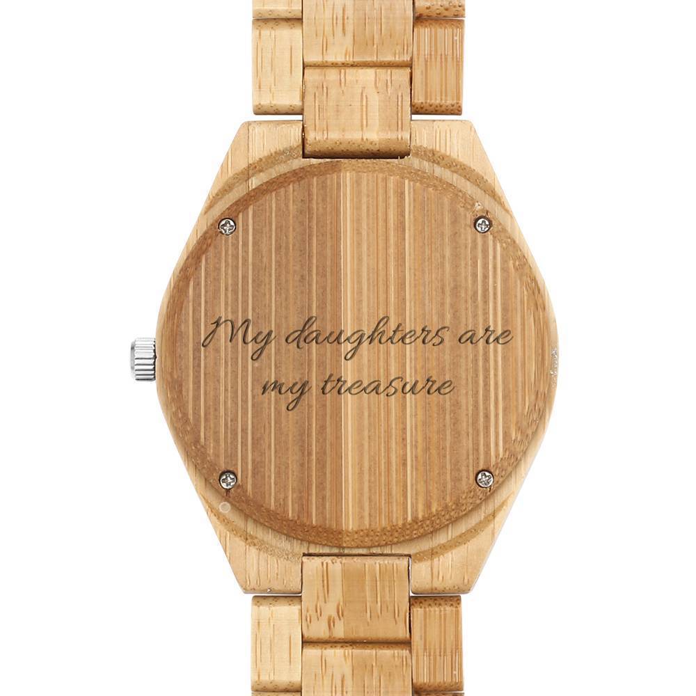 Men's Engraved Bamboo Photo Watch Wooden Strap 45mm