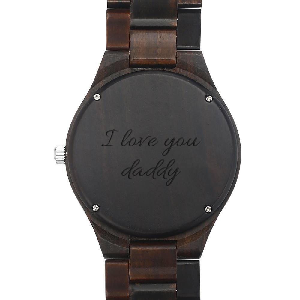 Men's Engraved Wooden Photo Watch Wooden Strap 45mm