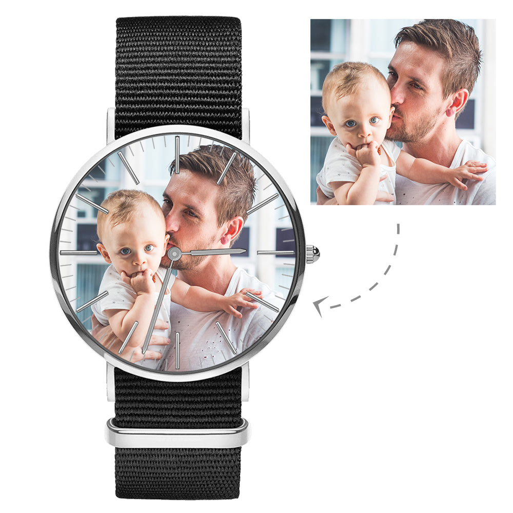 Photo Watch Personalized Engraved Watch Black Strap