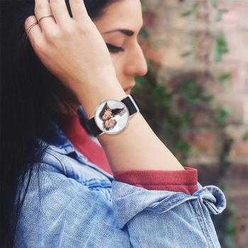 Custom Women Photo Engraved Watch with Black Strap