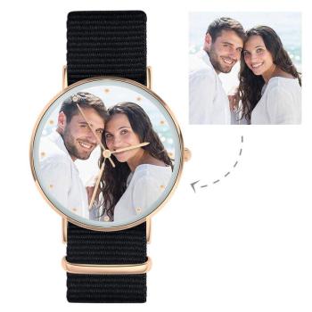 Custom Women Photo Engraved Watch with Black Strap